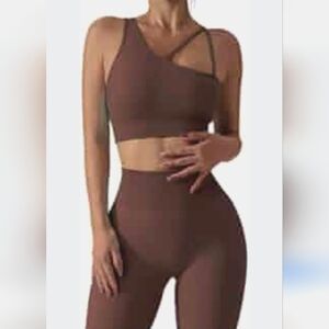 2 PIECE HIGH PERFORMANCE WORKOUT SET RIBBED CROP TANK HIGH WAIST YOGA LEGGINGS W